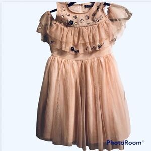 💜3/&30 Size 8 Peach Blush  Cold Shoulder Sequinned Tulle Party Dress